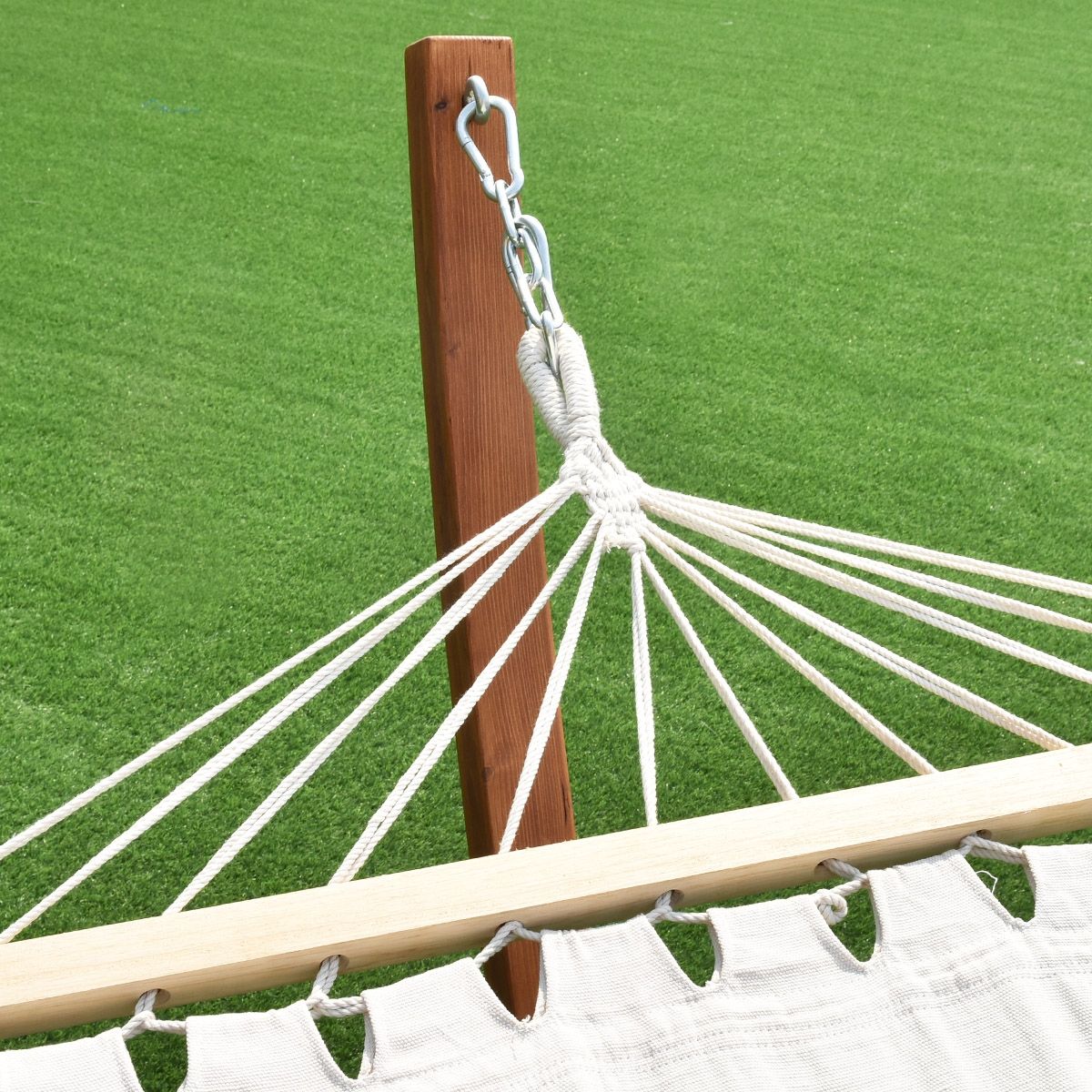 Hamac 1 Place 200x100cm avec Support en Bois de Mélèze Russe Capacité 120kg en Polyester Métal 313x115x120cm Naturel -