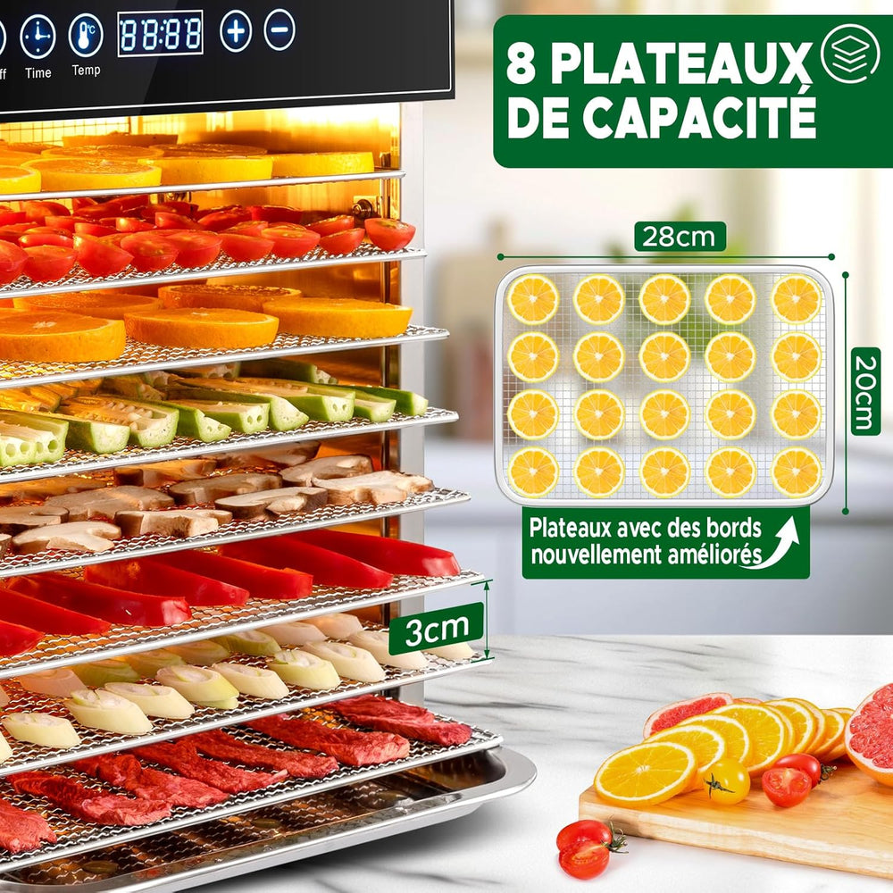 Kwasyo Food Dehydrator, 10 Trays • Desiccator with Timer (24H) • Fruit and Vegetable Dehydrator Adjustable Temperature (30 to 90°C) + 1 x Recipe Book