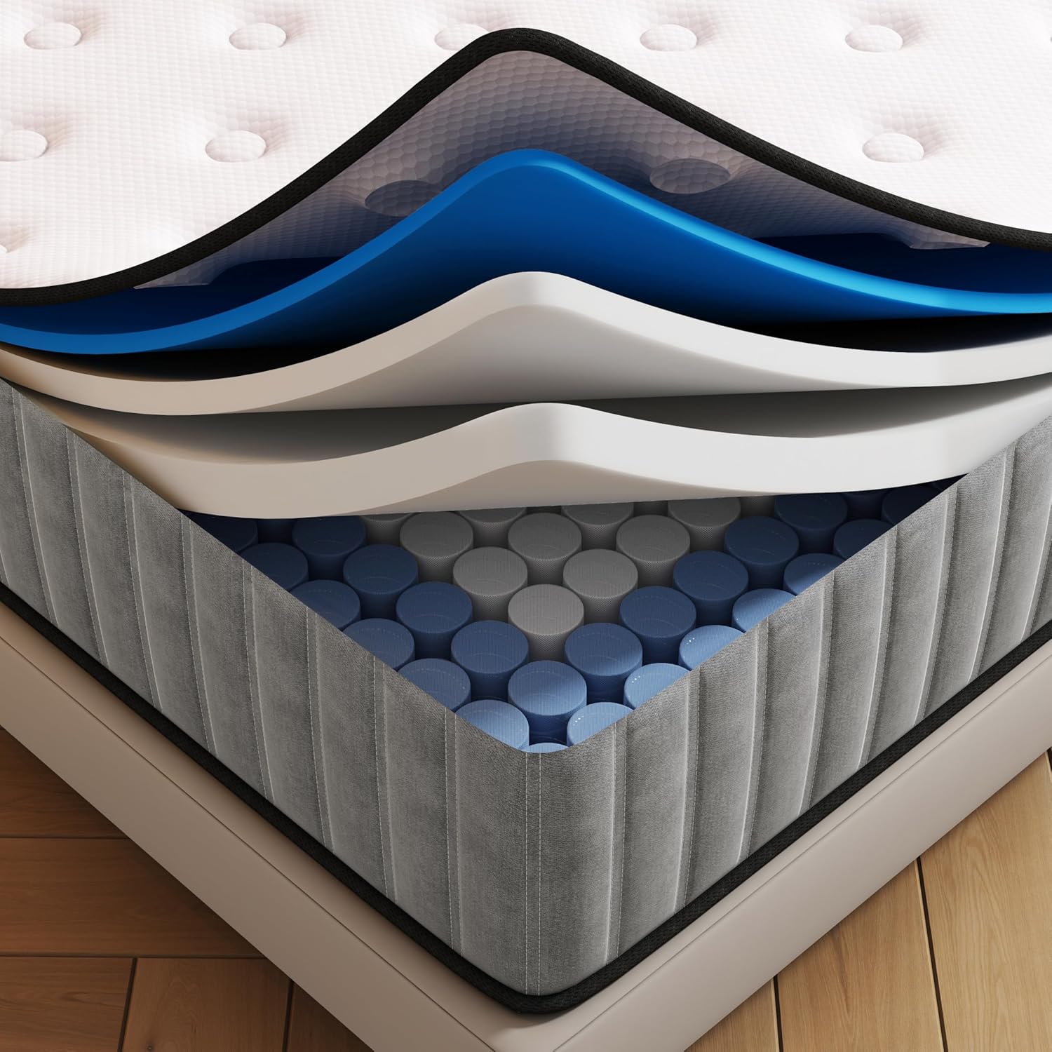 Matoresu Matelas 140x200 Hauteur 25cm, Matelas Hybride à Ressorts Ensachés Indépendant en Mousse à Mémoire de Forme, Tissu Doux pour La Peau&Soutien Confortable, Matelas 2 Personnes Moyenne Ferme