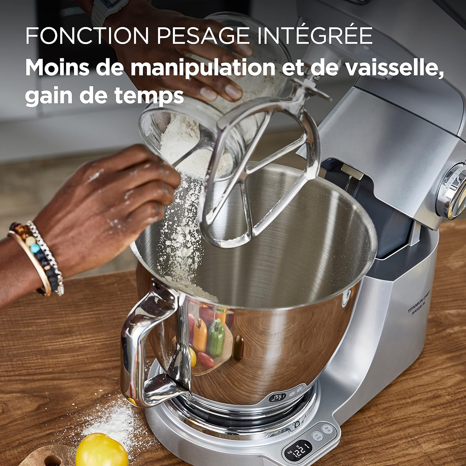Kenwood Titanium Chef Baker KVC65.001WH, Pastry Robot with Integrated Scales, Including 3-Piece Pastry Set, Spatula & Splash Protection, 1200 W, White