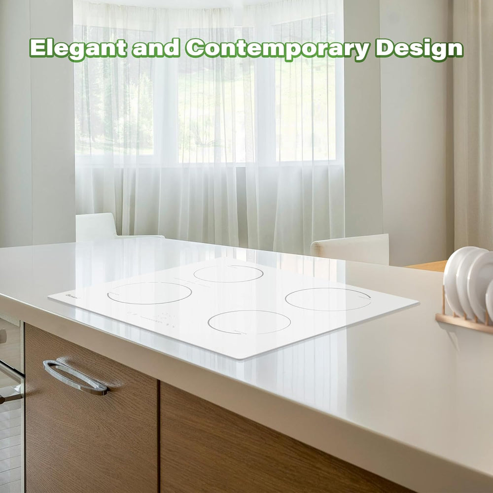 GIONIEN Plaque à Induction 4 Foyers 60cm Blanc,16Amp Plaque à Induction Encastrable,Table de cuisson électrique intégrée avec zone de pont, Table de cuisson,2800W