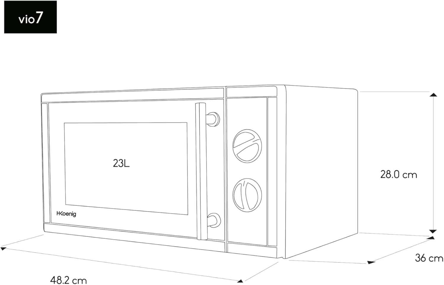 H.Koenig Compact Design Microwave 20L VIO4, Powerful 700W, Turntable 24.5 cm, Multifunction 5 Heating Levels and Defrost Function, Timer up to 30 min, Fast, Worktop