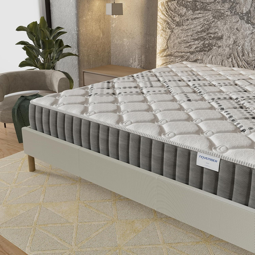 November- Matelas Eliha 120x190cm- Technologie Hybrid: Ressorts ensachés + Mousse HDensité-Épaisseur 20cm- Soutien Tonique & indépendance de Couchage- Label SANITIZED(Anti bactérien/acarien)