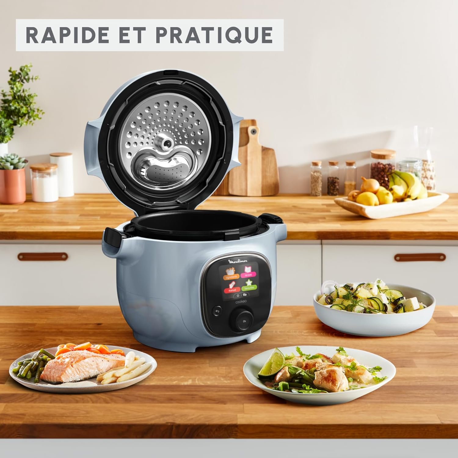 Moulinex, Cookeo Multicuiseur intelligent 6L, 150 recettes intégrées, Cuisson sans surveillance, Ecran intuitif, Guide de cuisson, Application MyMoulinex, 1600W, Blanc, 15 ans réparabilité