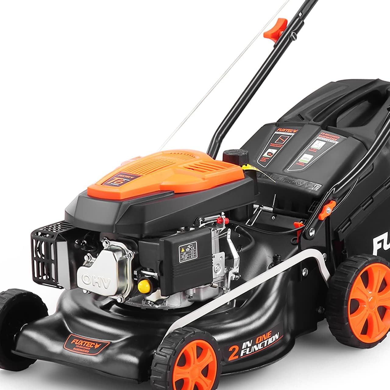 FUXTEC Tondeuse thermique pousse FX-RM4646ECO - Tres bon rapport qualit-prix - Easy Clean 3en1 largeur de coupe 46cm - bac de ramassage 50L