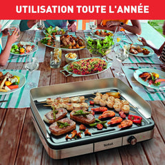 Tefal Plancha Electrique Maxi Plancha XXL 10/12 Personnes Plancha Intérieur Et Extérieur Inox CB690D12