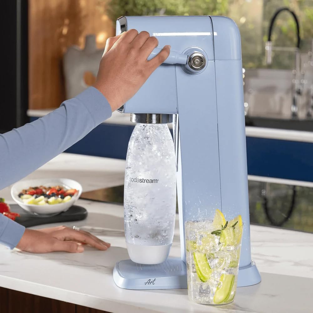 SodaStream ART Sparkling Water and Soda Machine | Pack of 1 Bottle 1 L + 1 Bottle 0.5 L Dishwasher Safe + 1 60L Gas Refill Clip On | Black [Amazon Exclusive]