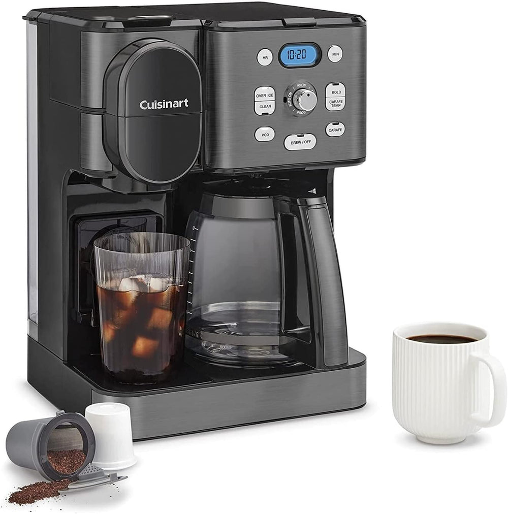 Cuisinart Cafetière, carafe en verre de 12 tasses, cafetière automatique chaude et glacée, machine à café à serveur unique, acier inoxydable noir, SS-16BKS