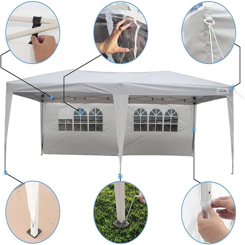 Goutime tonnelle Pliante 3x6,Pop up canopée Gazebo Tente de fête,4 Murs détachables Même Sac à roulettes,abri de Jardin Exterieur,Tente de réception（Blanc）
