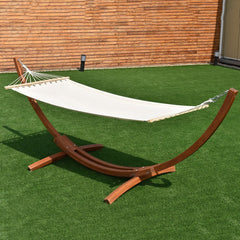 Hamac 1 Place 200x100cm avec Support en Bois de Mélèze Russe Capacité 120kg en Polyester Métal 313x115x120cm Naturel -