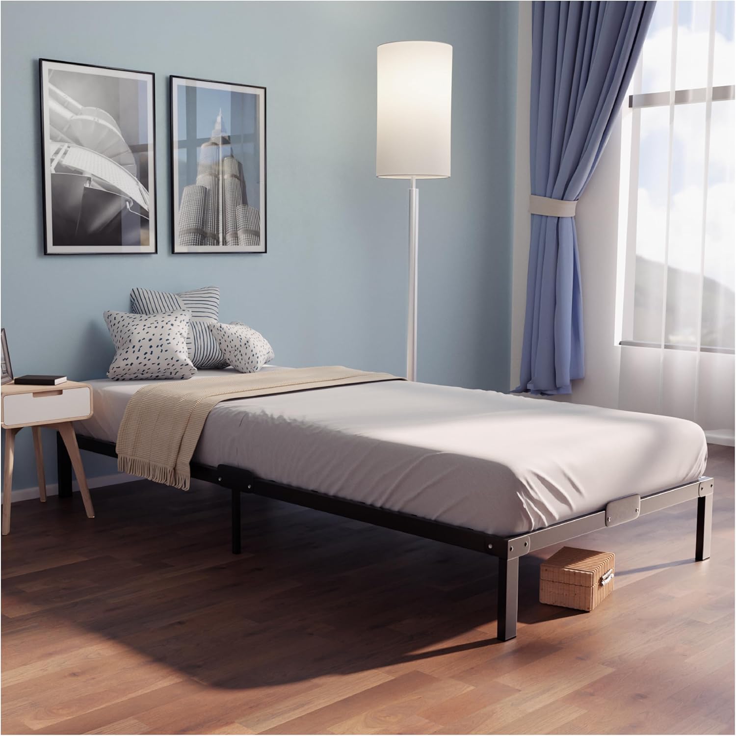 Dreamzie Cadre de Lit 160x200 avec Sommier - Sommier 160x200 avec Pieds - Hauteur de 35 cm - Structure Solide, Assemblage Facile et Espace de Rangement