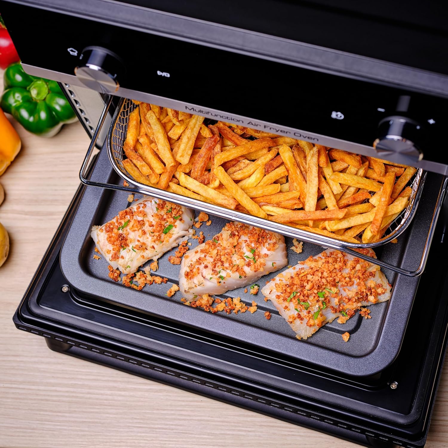 Moulinex Oven, 33 L, Rotating heat, Advanced convection, 6 cooking modes, Thermostat adjustable up to 240°C, Timer 120 min, Reversible grill, Silicone oven mitts, Optimo Black OX464811