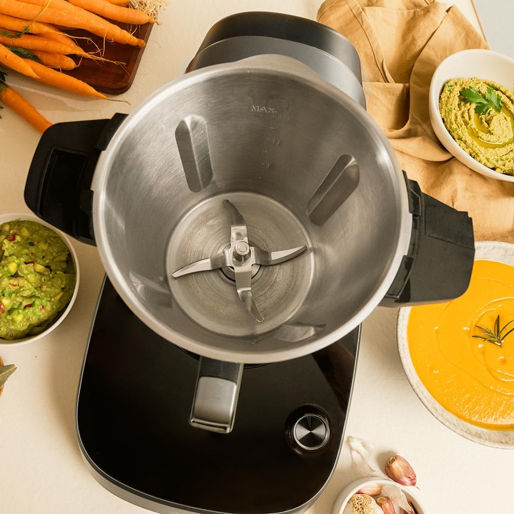 Cecotec Robot de Cuisine Mambo Black. 23 Fonctions, 10 Niveaux de Température, 1700W, 2,5 kg de Pâte, Cruche de 3,3L, 10 Vitesses, Minuterie, Température Réglable de 37 °C à 120 °C
