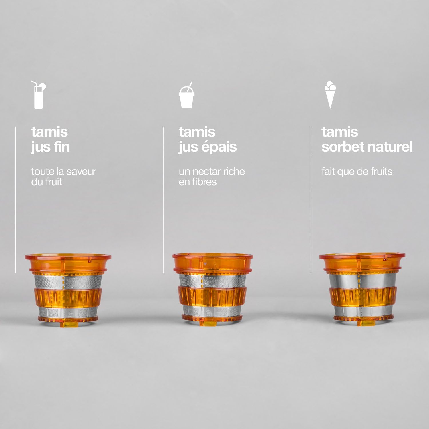 Extracteur de Jus de Fruits et Légumes vertical GSX24 H.Koenig Centrifugeuse Vitamin + sans BPA - 82 mm Large Bouche - 3 tamis pour jus fin ou épais et sorbet - Pression douce - 50 tours 400 W