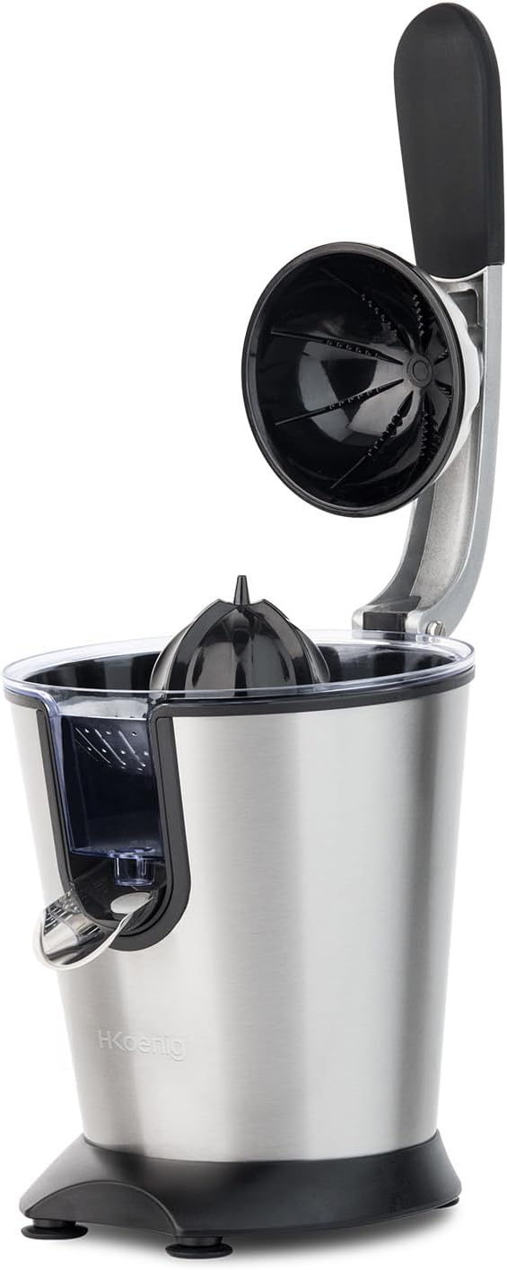 H.Koenig AGR80 160W Professional Electric Citrus Juicer Stainless Steel Lever and Filter Drip Free BPA Free Dishwasher Safe Parts