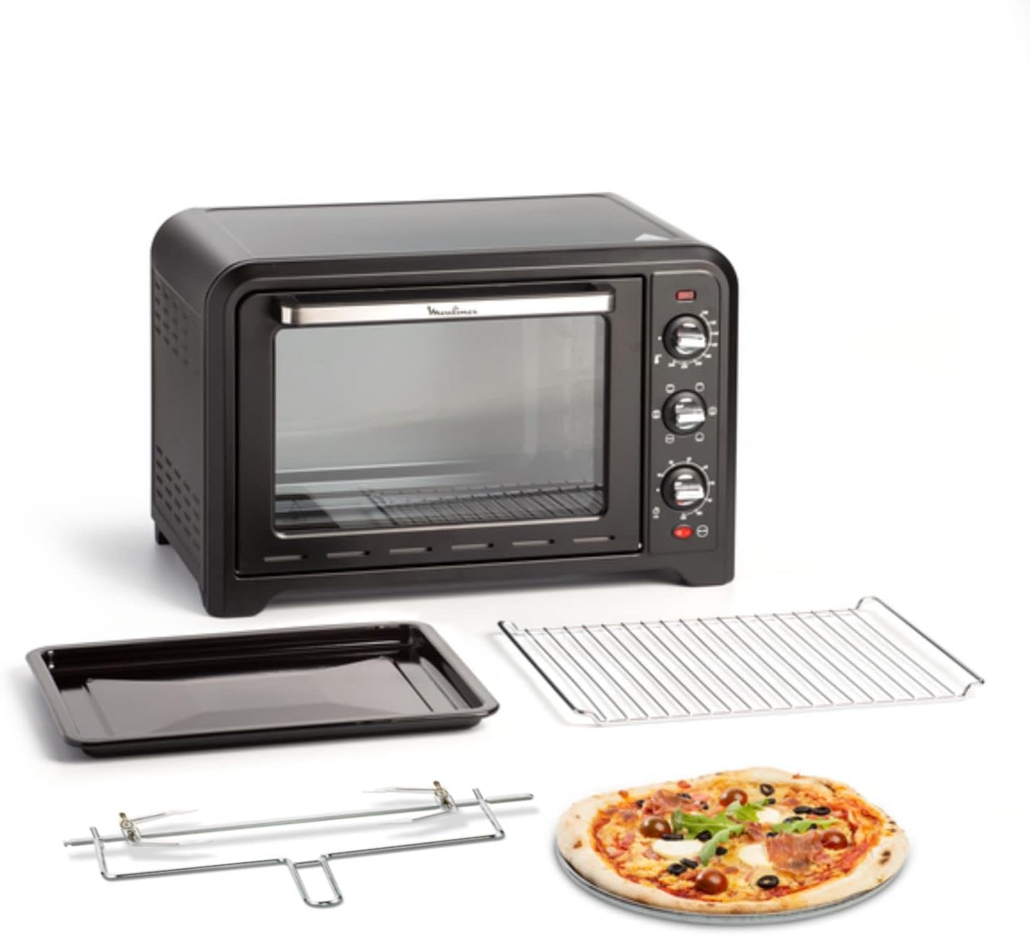 Moulinex Four électrique 39 L, 7 modes de cuisson, Chaleur tournante, Thermostat réglable jusqu’à 240° C, Tournebroche, Minuteur 120 min, Grille réversible, Optimo noir OX485810