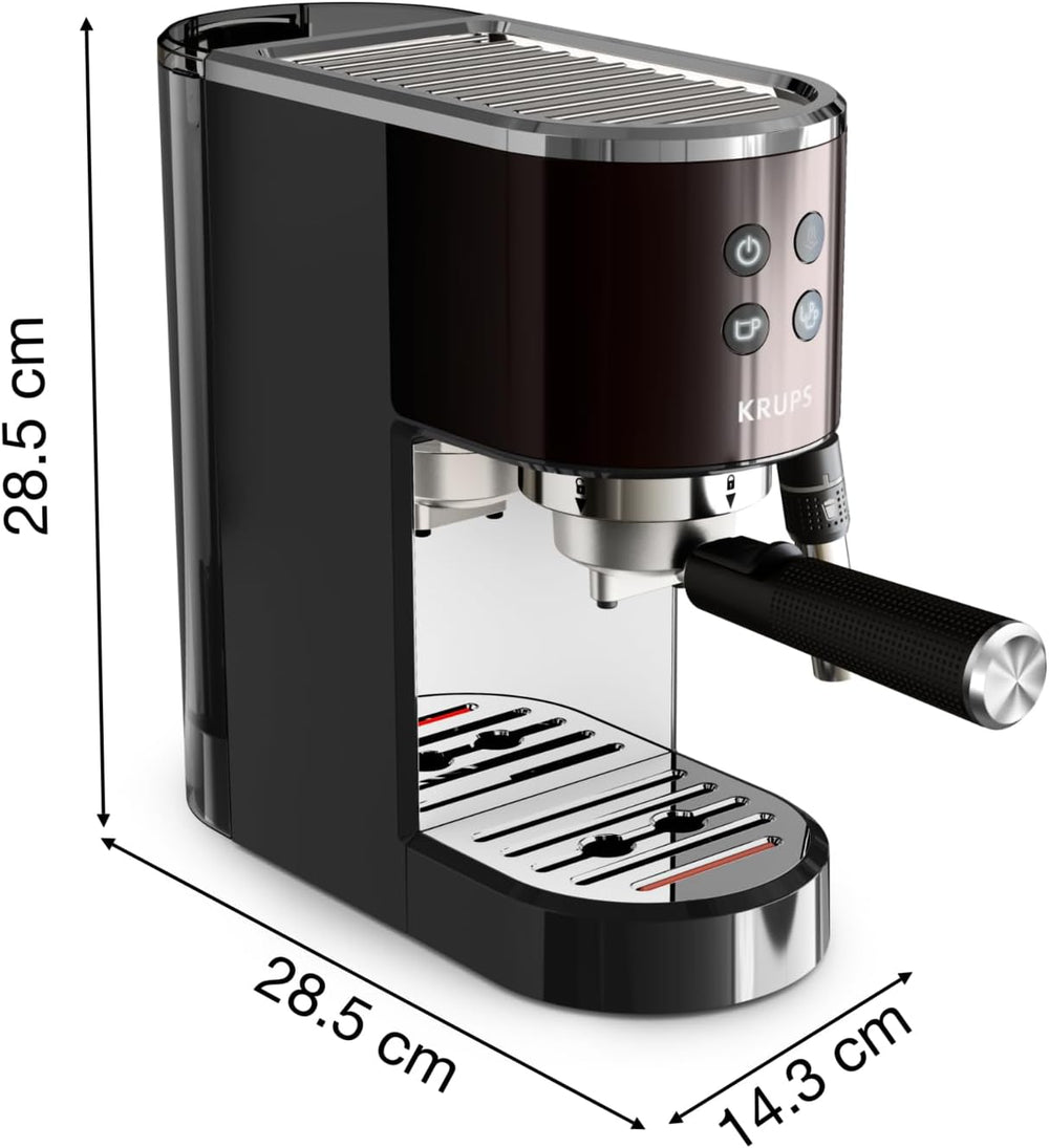 Krups Virtuoso+, Machine expresso, Machine a cafe à pompe, expresso machine a cafe moulu ou dosettes, 15 bars, Inox, Buse vapeur, Espresso et cappuccino, XP444G10