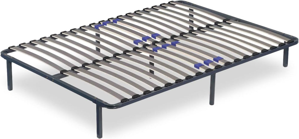 SAMPUR - Essential bed base 140 x 200 cm | Durable and comfortable | Feet included | Adjustable slats | Epoxy lacquered metal frame | Quick and easy assembly