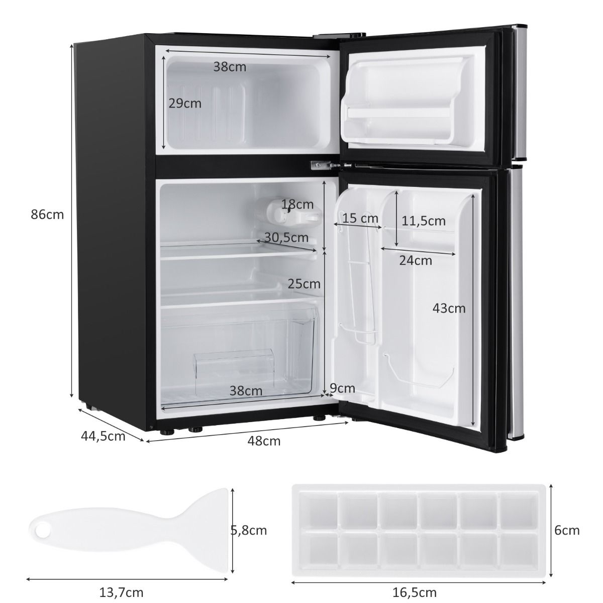 Réfrigérateur Compact Mini-réfrigérateur 90 L Congélateur Séparé avec Design à 2 Portes Fonctionnement Silencieux Blanc/Gris/Noir
