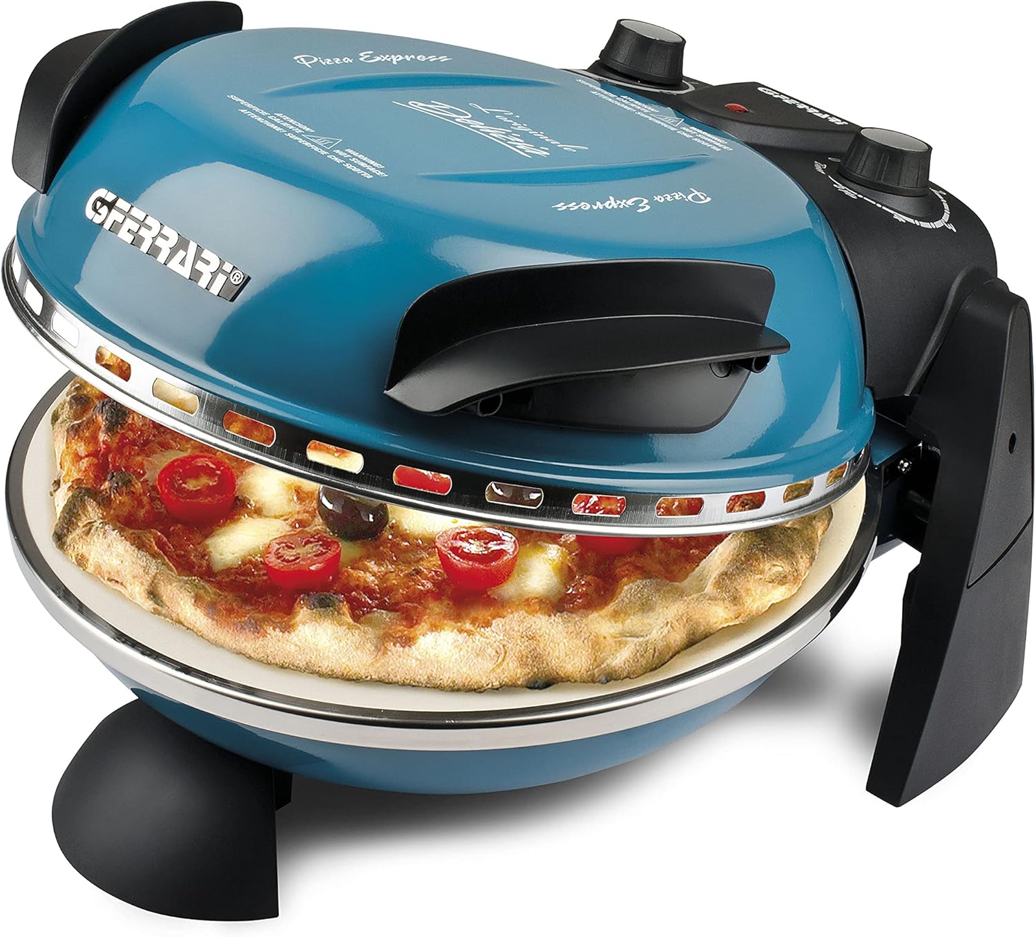 G3 Ferrari G10006 Pizza Express Delizia, 1200 W Pizza Oven, Adjustable Thermostat up to 400°C, Cooks Tasty Pizza in 5 Minutes, Double Resistance, Recipe Book and Spatulas Included - Black