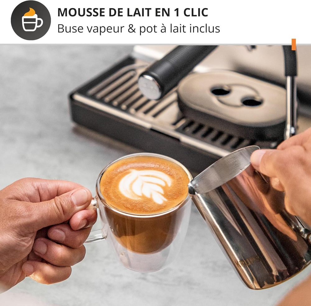 Krups Virtuoso+, Machine expresso, Machine a cafe à pompe, expresso machine a cafe moulu ou dosettes, 15 bars, Inox, Buse vapeur, Espresso et cappuccino, XP444G10