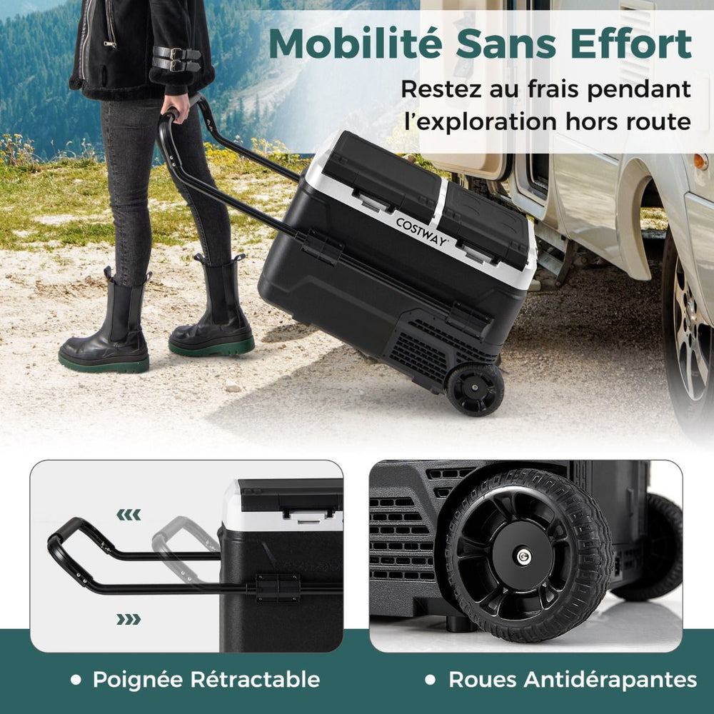 Glacière Électrique Portable Double Zone 40L Réfrigérateur de Voiture 12 V à Compresseur -20℃ ~ 2012/24V CC et 100-240V CA Noir -
