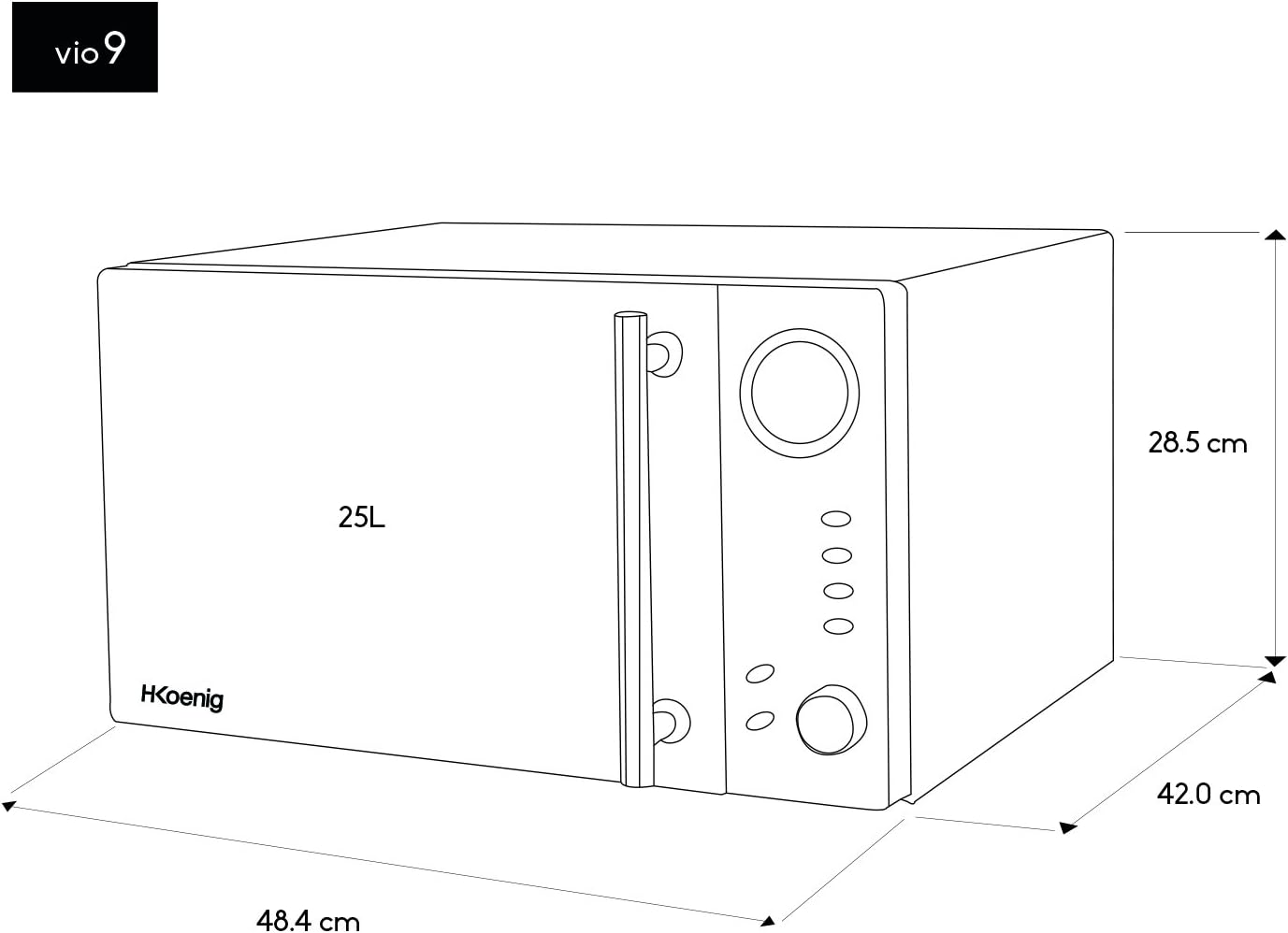 H.Koenig Compact Design Microwave 20L VIO4, Powerful 700W, Turntable 24.5 cm, Multifunction 5 Heating Levels and Defrost Function, Timer up to 30 min, Fast, Worktop