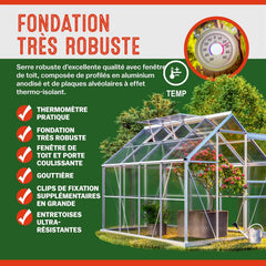 Gardebruk Serre de Jardin en Aluminium 7,63m³ abri extérieur pour Plantes légumes 250x190x195cm avec fenêtres