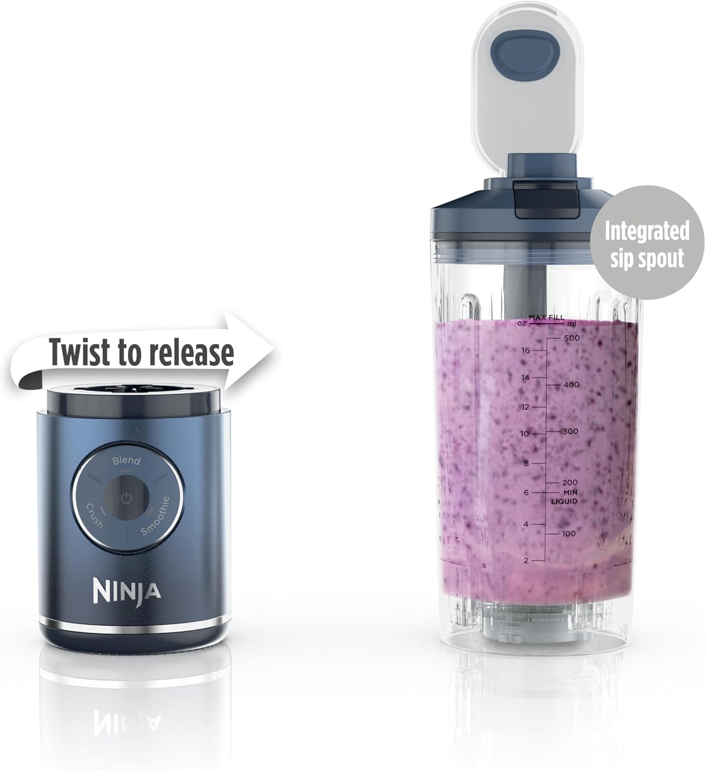 Ninja Blast Max, Portable Blender + Twist & Go, Personal Smoothie, Blend, Ice Crush, 3 Programs, Cordless, 22 oz removable Vessel, Dishwasher Safe, Leakproof, Navy, BC251NV
