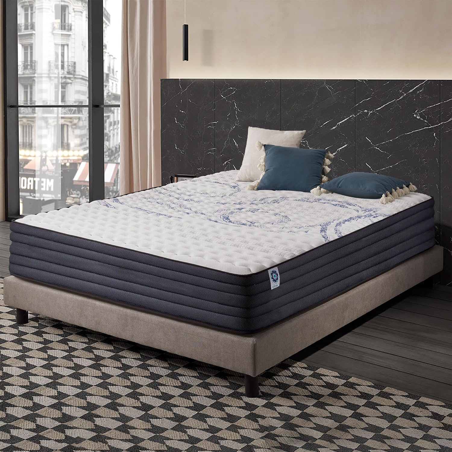 NATURALEX - Matelas PerfectSleep 180x200 - Épais 30 cm - Soutien Mousse à mémoire de Forme - Accueil Blue Latex - Confort Ferme - Respirant - 7 Zones - Réversible - Haute Densité - Fabriqué en Europe