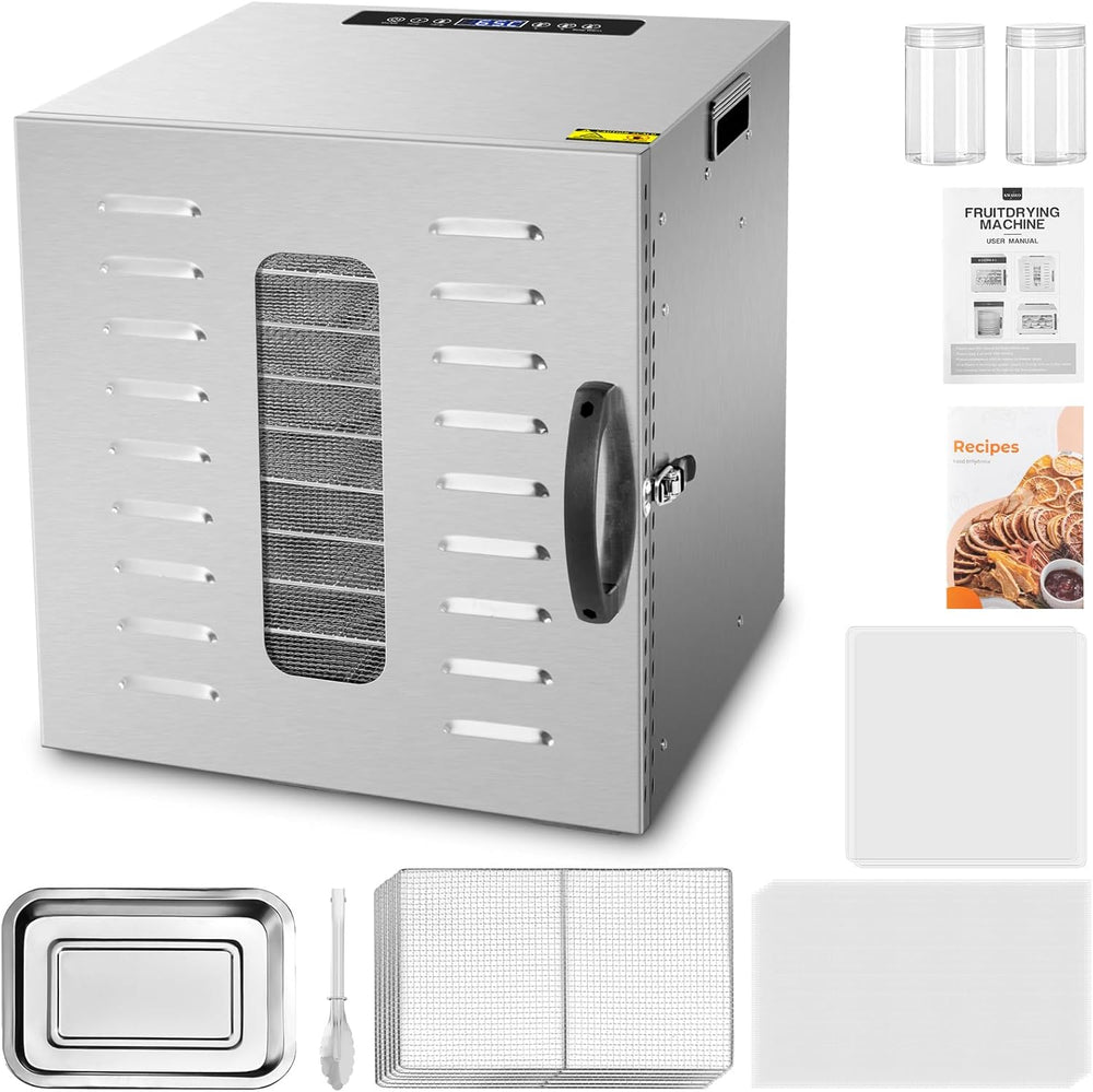 Kwasyo Food Dehydrator, 10 Trays • Desiccator with Timer (24H) • Fruit and Vegetable Dehydrator Adjustable Temperature (30 to 90°C) + 1 x Recipe Book