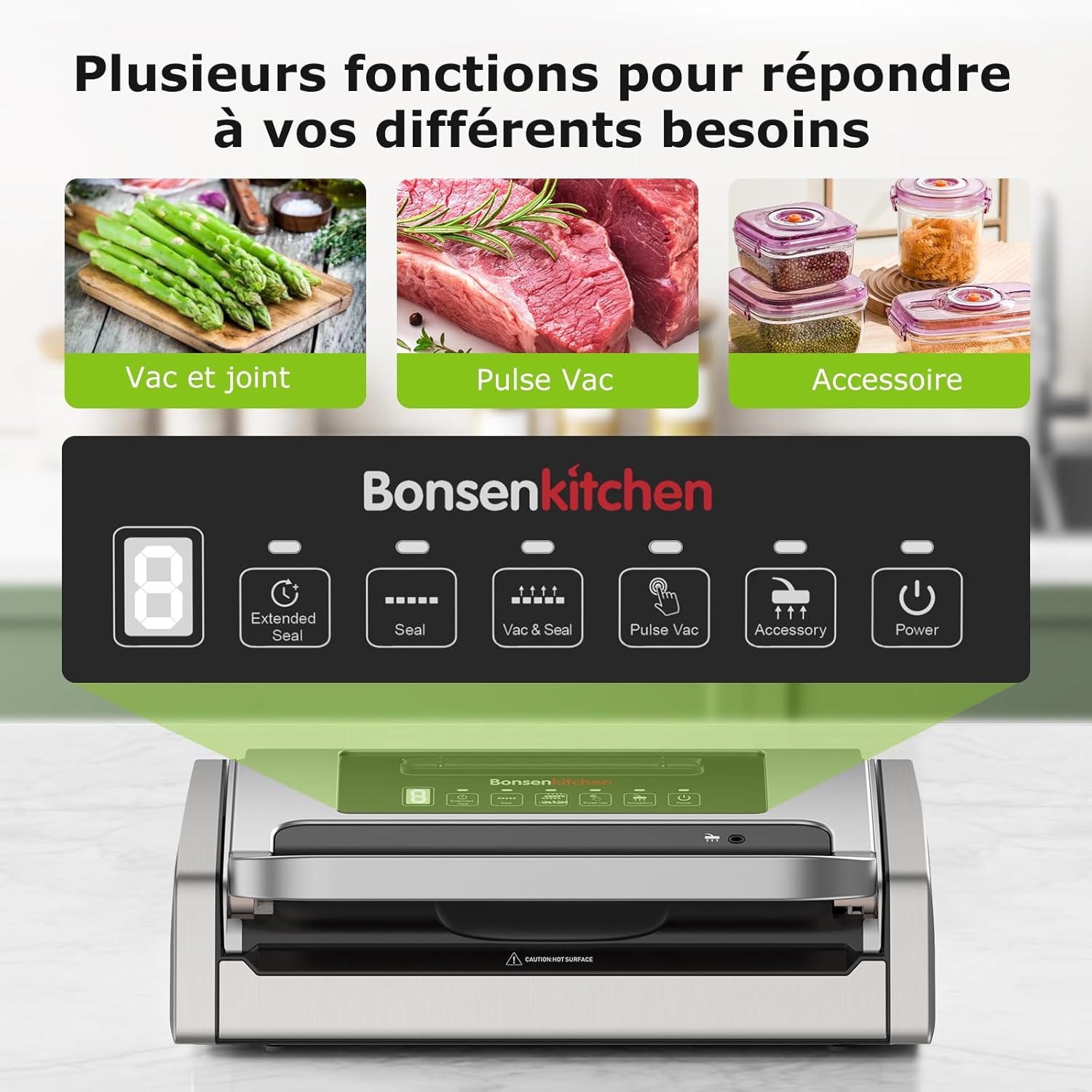 Bonsenkitchen Powerful and Quiet Food Vacuum Sealer with Globefish Technology for Continuous Work, Locked Handle Design, Integrated Cutter, 2 Rolls of Bags Included