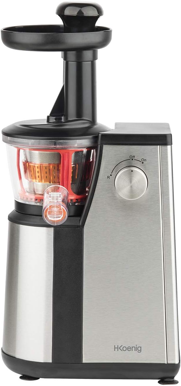 H.Koenig GSX12 Vertical Juice Extractor Stainless Steel Black, Fruit and Vegetable Juice, BPA Free, 82 mm Wide Mouth, Soft Pressure, 1 Litre, 400 W