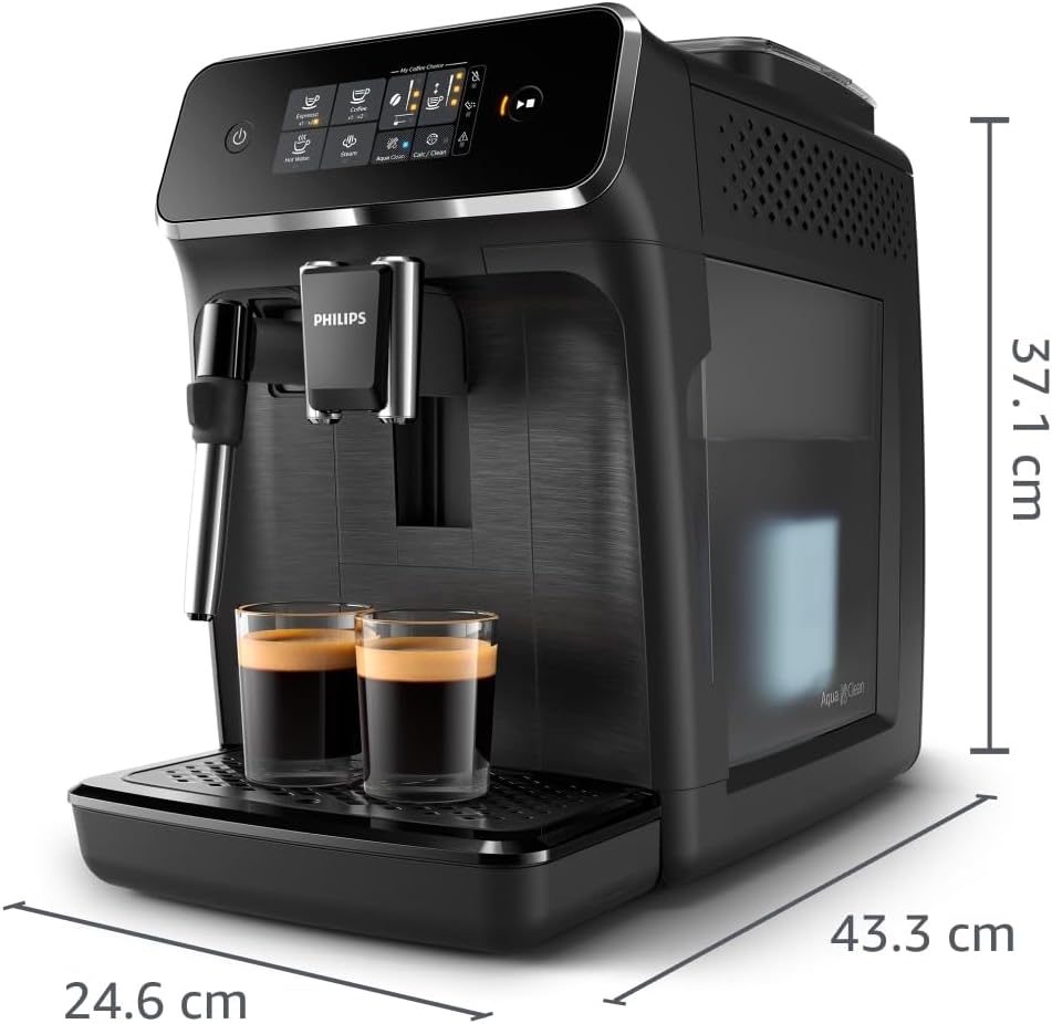 Philips Série 2200 Machine Expresso Automatique - 2 Boissons, Mousseur à Lait Classique, Écran Tactile, Broyeur Céramique, Aroma Seal, Noir Mat (EP2220/10)