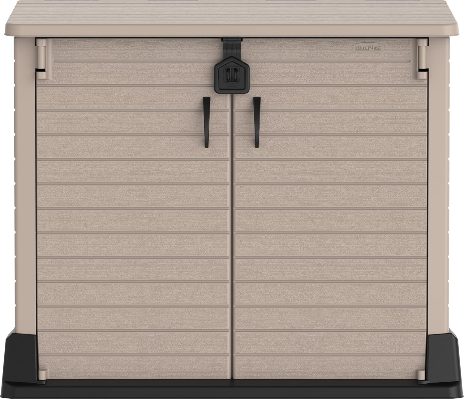 Duramax StoreAway 1200L Plastic Garden Shed/ Flat Lid, Outdoor Storage Shed, Wheelie Bin Hideaways, Wheelie bin box, Durable Construction, Ideal for Bikes, BBQs & 2x 240L Bins, 145x85x125 cm, Brown