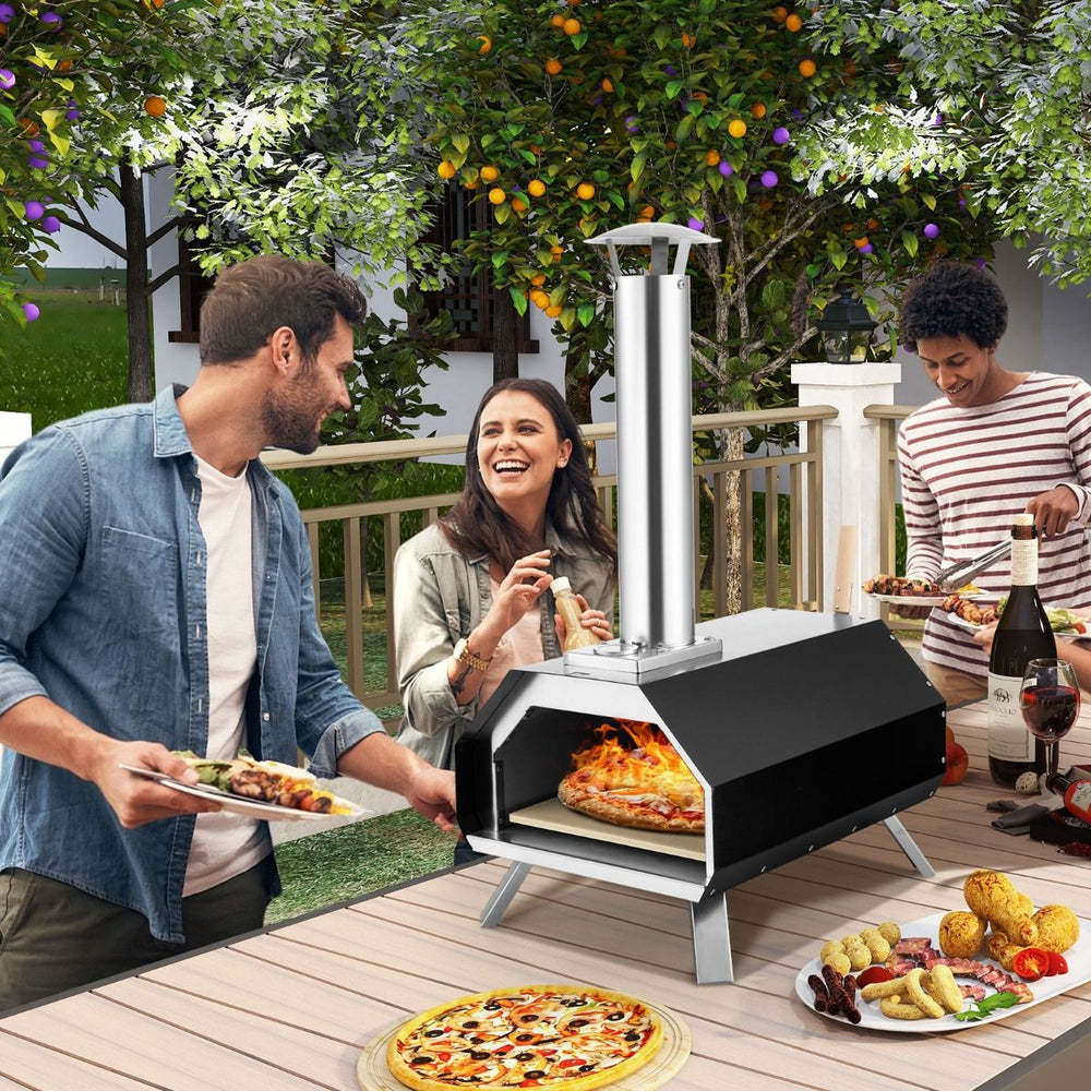 Four  Pizza Extrieur en Acier Inoxydable avec Pierre  Pizza de 30,5cm Four  Bois pour Pizza avec Pelle Pare-feu Pieds Pliables -
