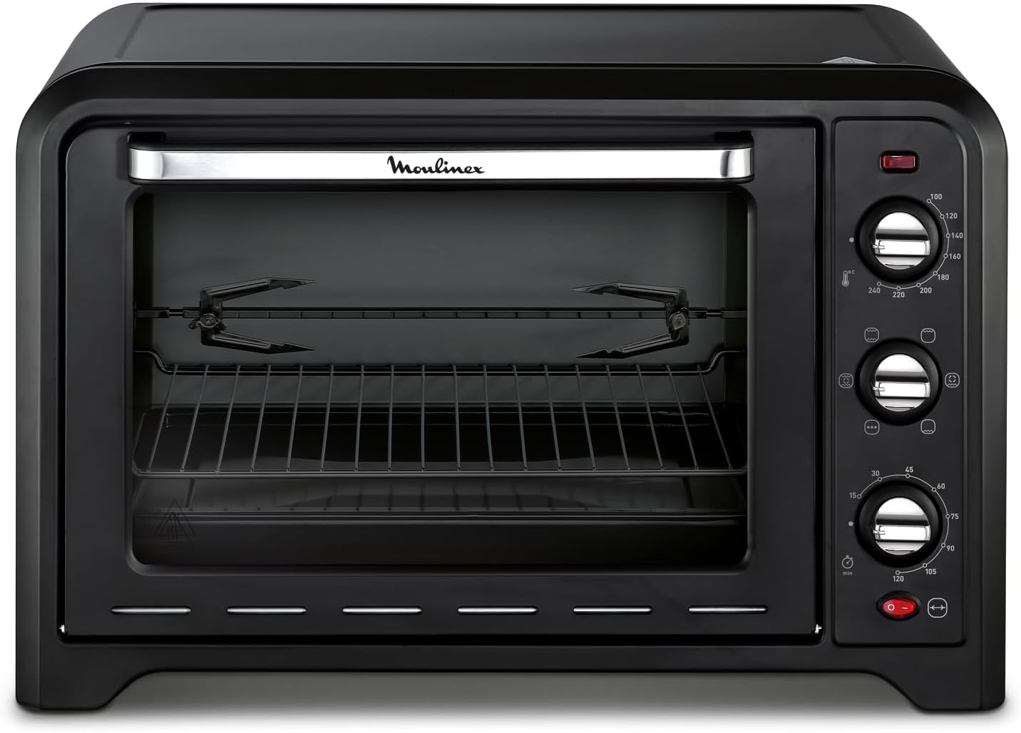 Moulinex Four électrique 39 L, 7 modes de cuisson, Chaleur tournante, Thermostat réglable jusqu’à 240° C, Tournebroche, Minuteur 120 min, Grille réversible, Optimo noir OX485810