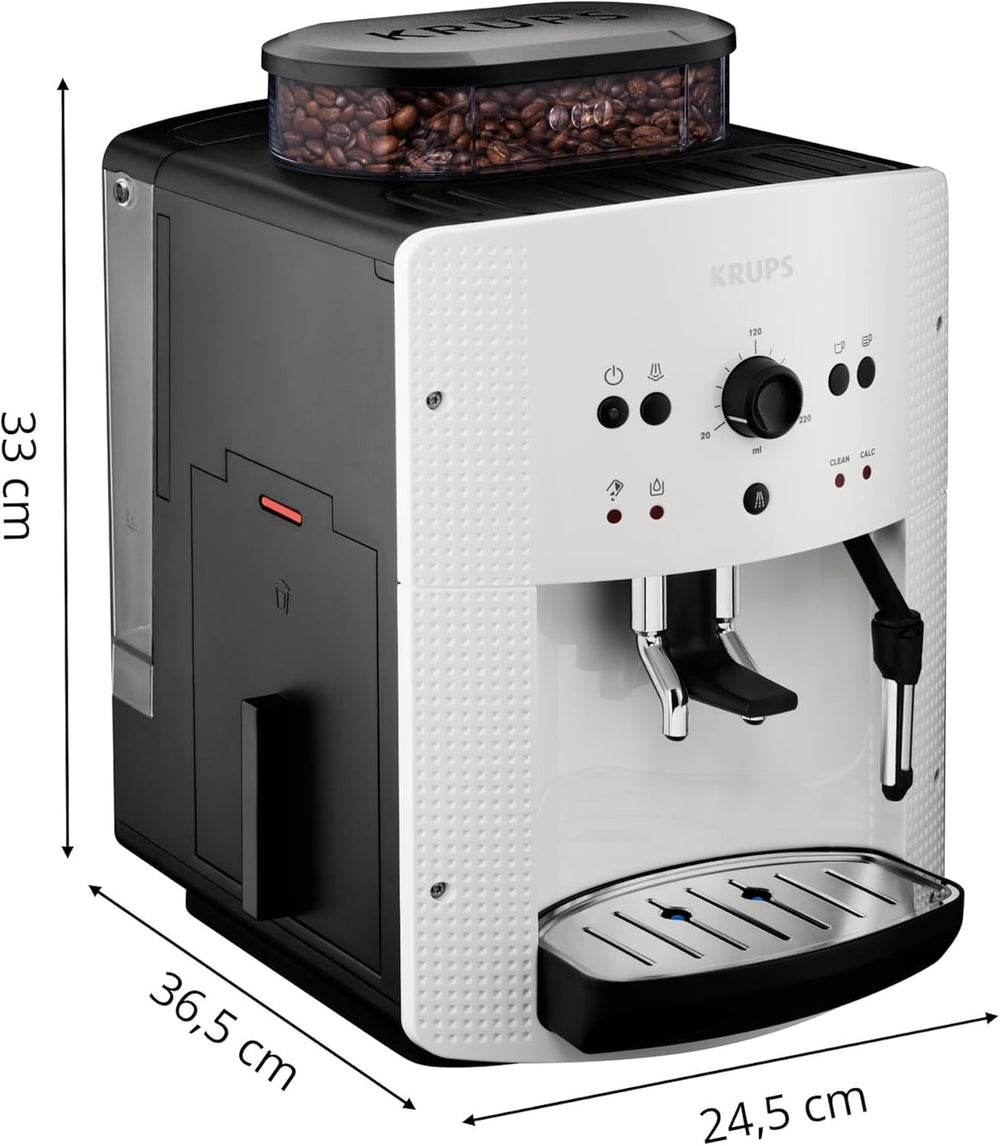 Krups Coffee Bean Machine, 1.7 L, 2 Cups Simultaneously, Automatic Cleaning, Steam Nozzle for Cappuccino, Espresso Maker, Essential Black YY8125FD