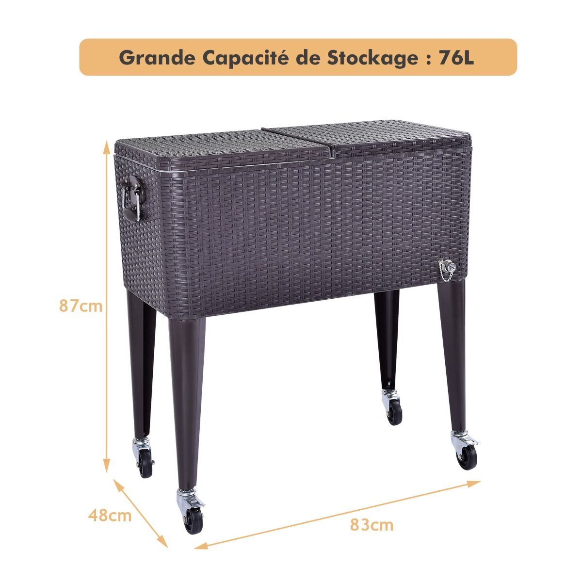 Glacire  Roues Verrouillables 76L Dessert de Glace avec Dcapsuleur et Rceptacle  Capsules en PP de haute alimentaire Garder au Frais 72h 83 x 48 x 87 CM -