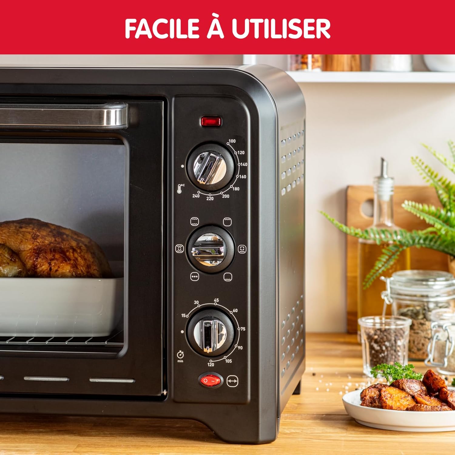 Moulinex Four électrique 39 L, 7 modes de cuisson, Chaleur tournante, Thermostat réglable jusqu’à 240° C, Tournebroche, Minuteur 120 min, Grille réversible, Optimo noir OX485810