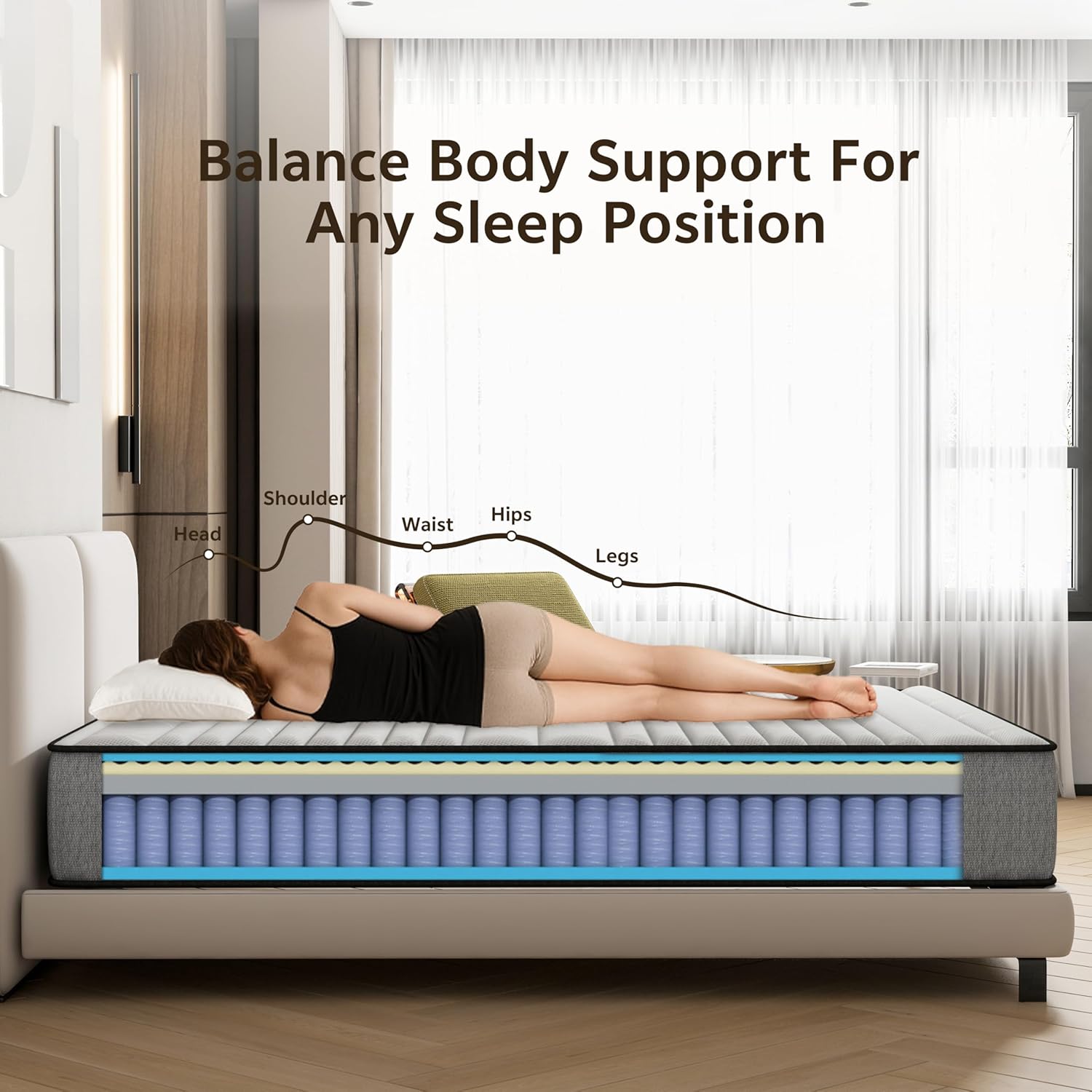 Matoresu Double Mattress 160 x 190 cm Memory Foam Height 25 cm Medium Rigid H3 Ergonomic 7 Zone Cold Foam Comfortable Breathable Fabric Cover