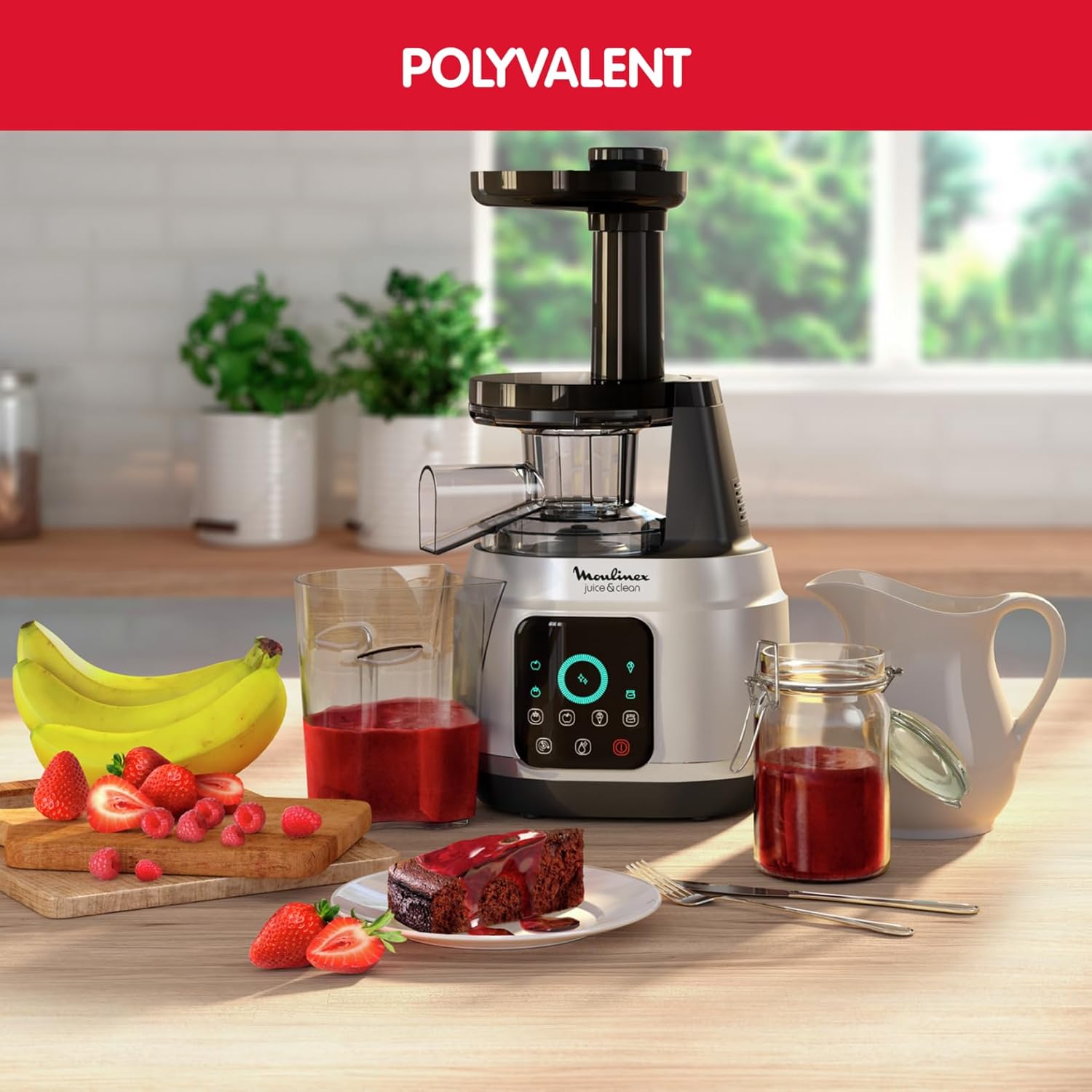 Moulinex Juice & Clean ZU420E10 Fruit and Vegetable Juice Extractor, Vitamin Juice, Press, 150 W, 42 to 83 RPM, Fresh Fruit Juice, Jam, Grout, Sorbet, Automatic Cleaning