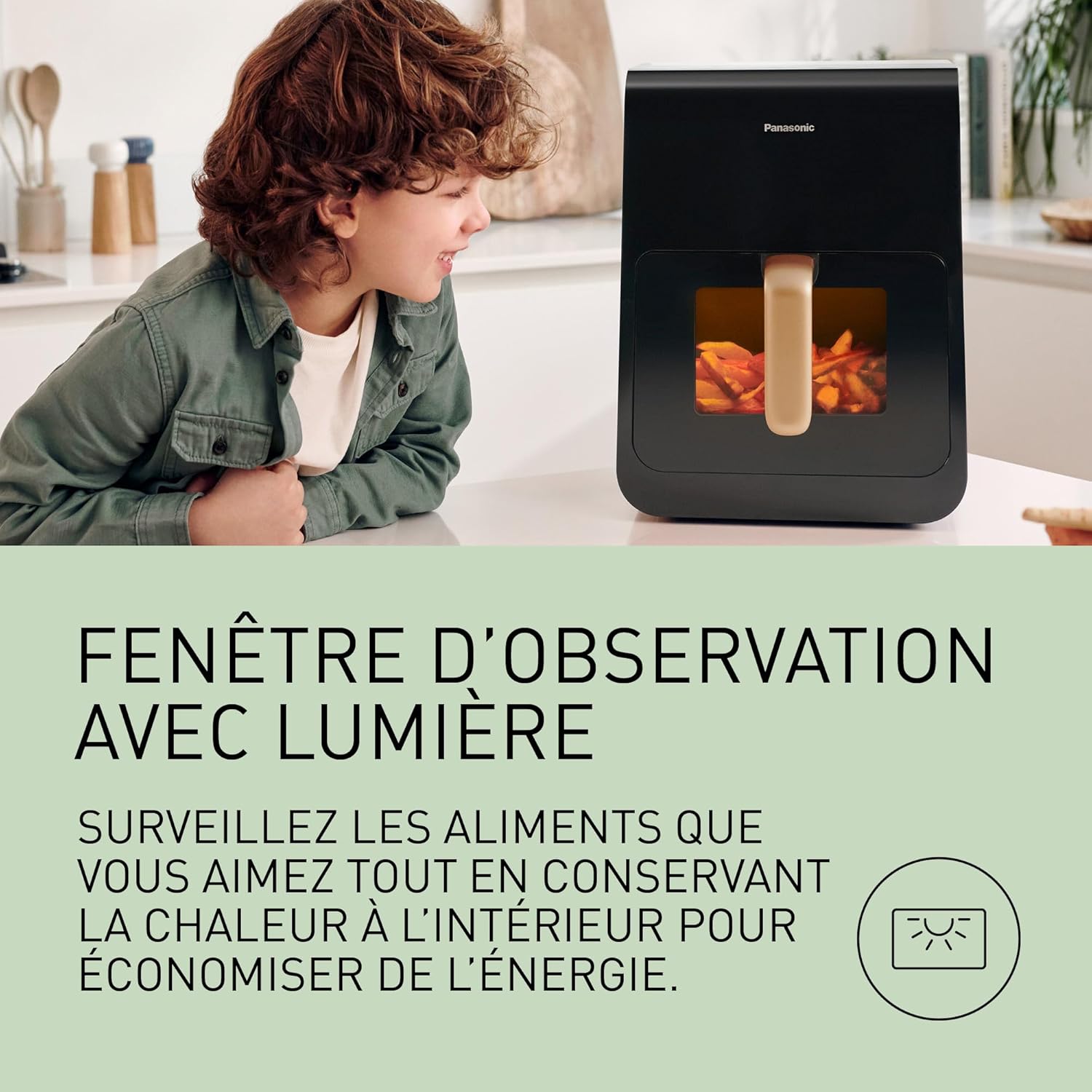 Panasonic NF-CC500SXE AirFryer Friteuse sans huile avec Hublot, 5L, 80-200°C, Minuterie Numérique et Écran LCD, Vapeur Douce, 11 Préréglages, Nettoyage Facile, Gris Mat