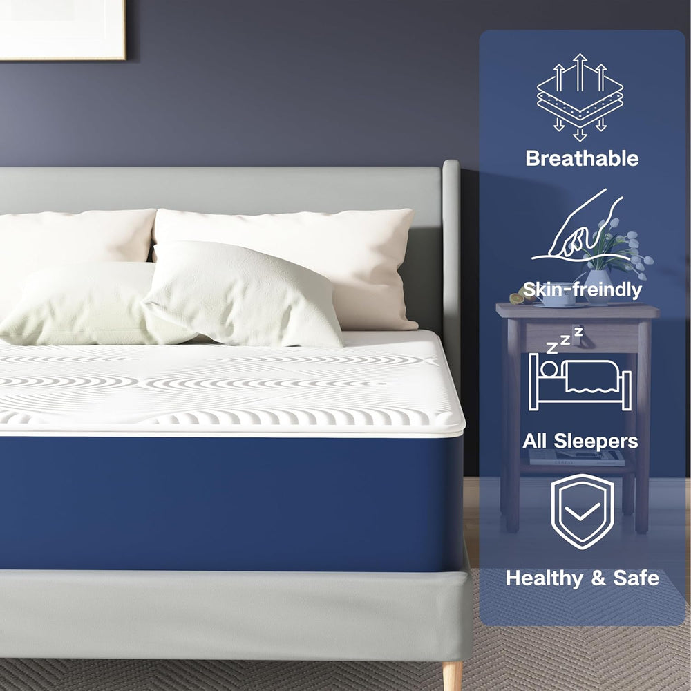 Matoresu Double Mattress 160 x 190 cm Memory Foam Height 25 cm Medium Rigid H3 Ergonomic 7 Zone Cold Foam Comfortable Breathable Fabric Cover