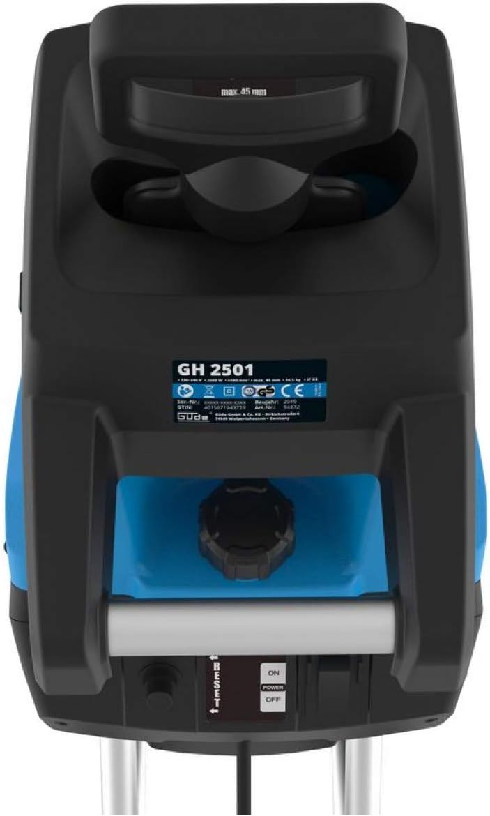 Güde 94372 GH 2501 Hachoir de jardin avec bras de suspension automatique 45 l, Bleu