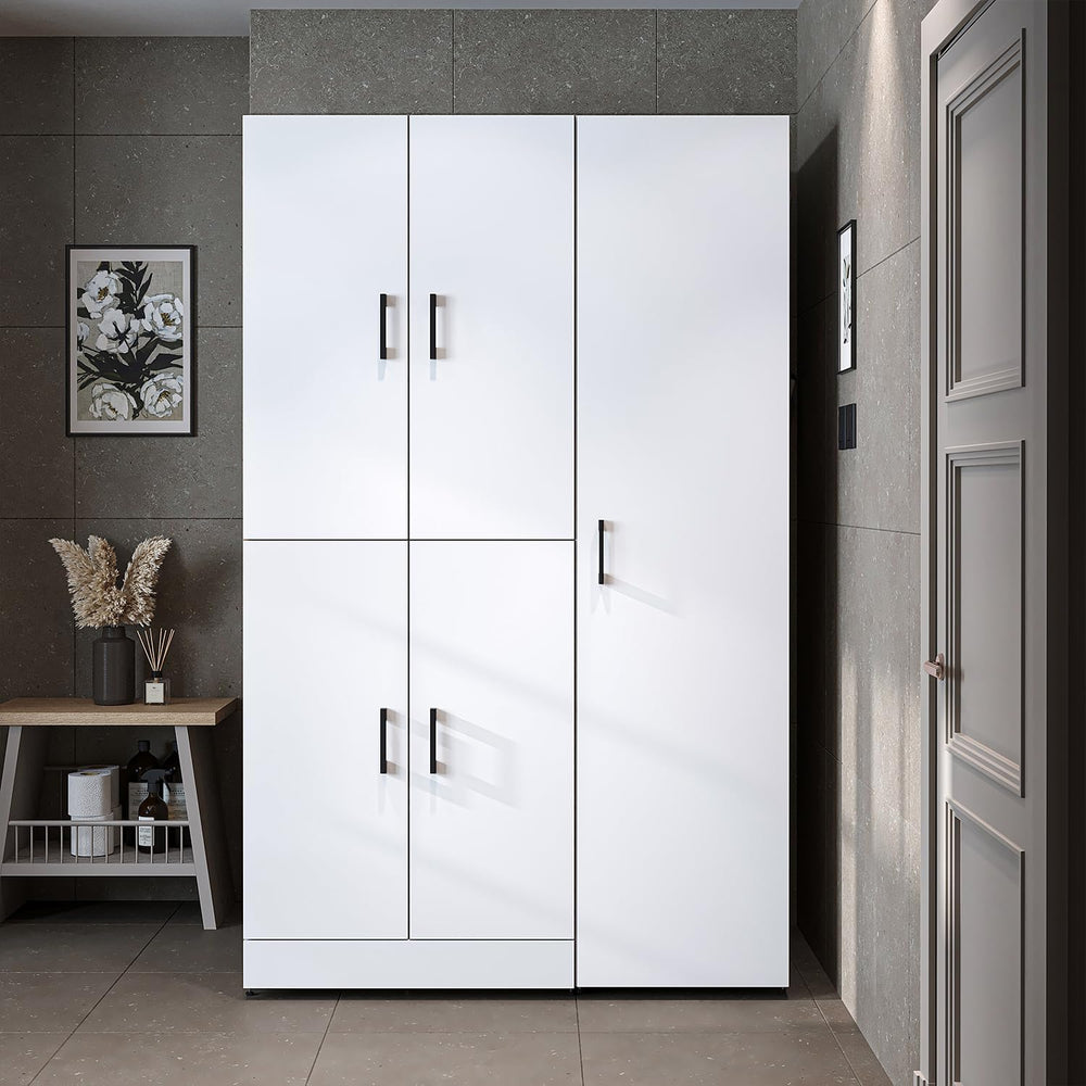 ROOMART Dora - Armoire de machine à laver - Pour sèche-linge et machine à laver - En 4 couleurs - Avec portes et panneau coulissant - Blanc - Chêne blanc - Chêne anthracite - Chêne blanc (chêne blanc)