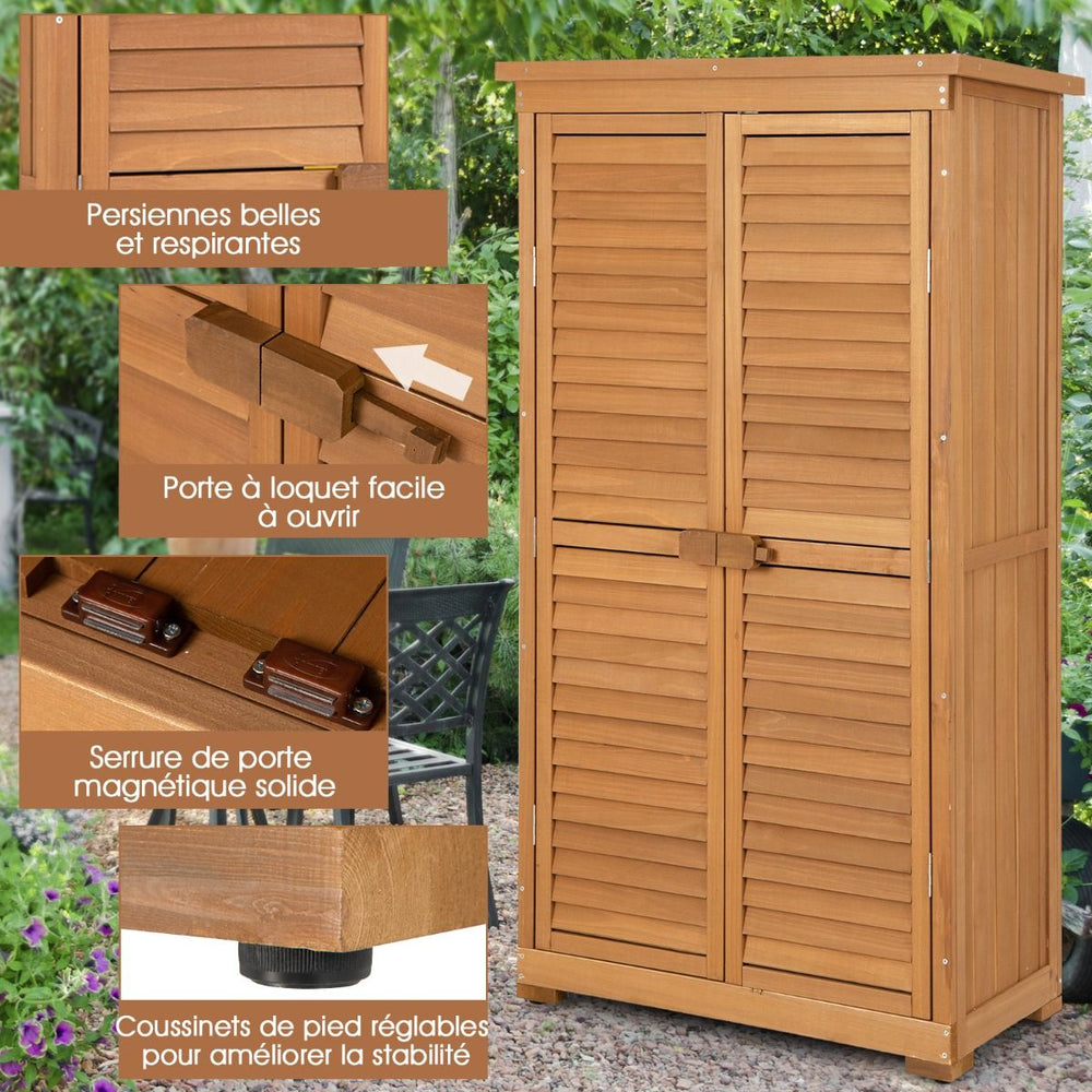 Abri de Jardin En Bois 160 Cm Toit en Asphalte 2 Portes Verrouillables avec Loquet Armoire Cabane en Sapin Pré-Huilé Imperméable 3 Étagères Amovibles Naturel