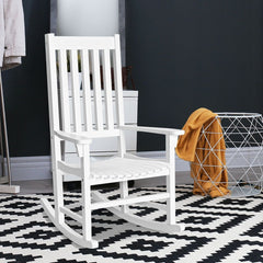 Fauteuil  Bascule en Bois d'Acacia Chaise Berante pour Jardin Pelouse Balcon Blanc -