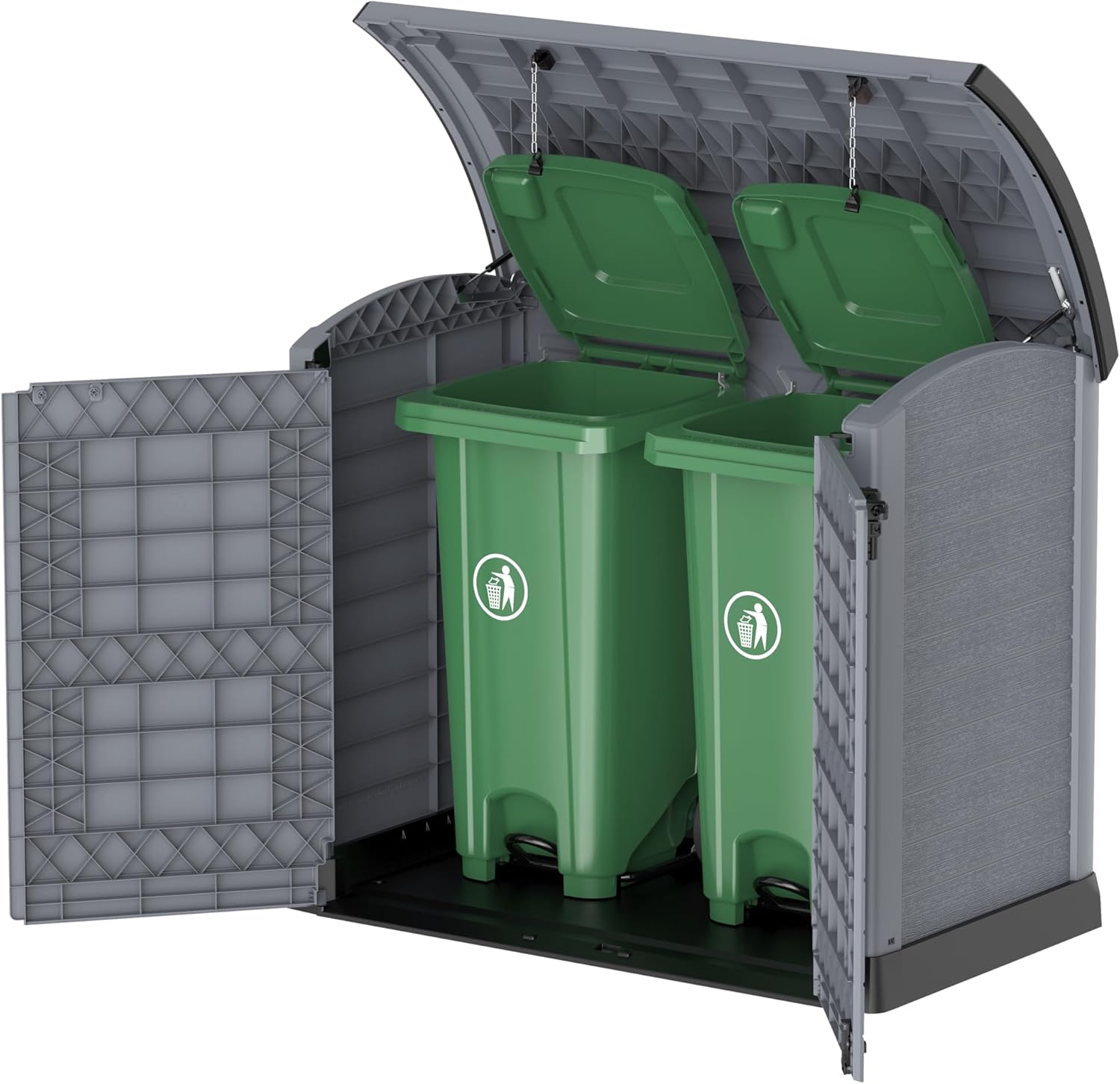 Duramax StoreAway 1200L Plastic Garden Shed/ Flat Lid, Outdoor Storage Shed, Wheelie Bin Hideaways, Wheelie bin box, Durable Construction, Ideal for Bikes, BBQs & 2x 240L Bins, 145x85x125 cm, Brown