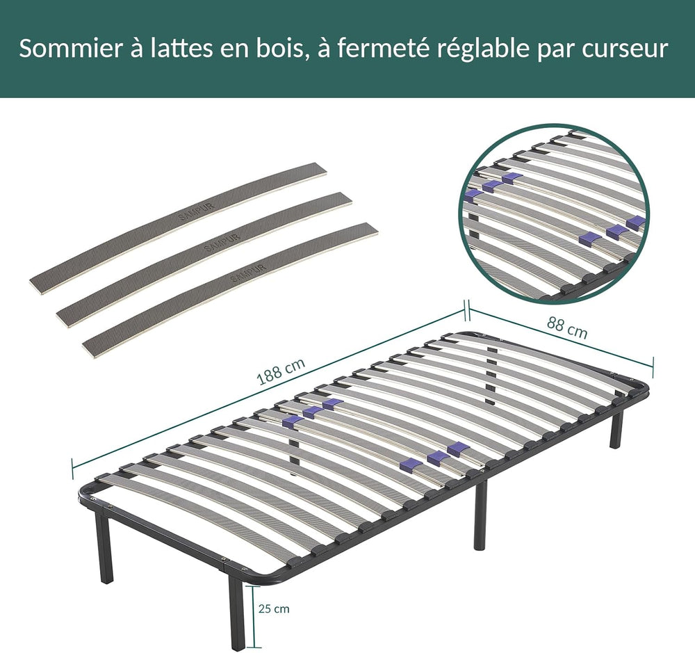 SAMPUR - Sommier Essentiel 140x190 cm | Résistant et Confortable | 7 Pieds Inclus | Lattes réglables | Cadre métal laqué époxy | Sommier 1 ou 2 Personnes | Montage Rapide et Facile